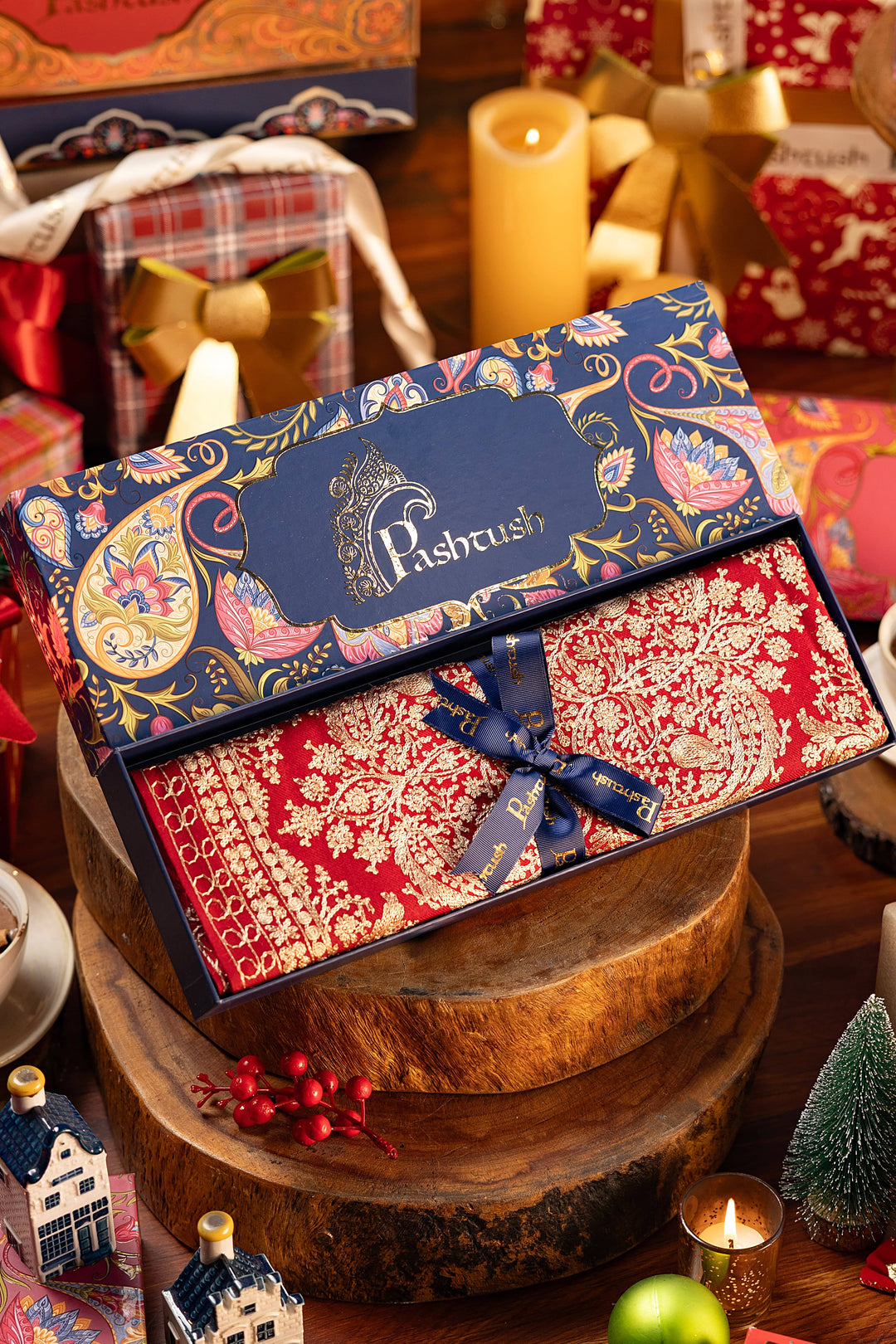 Pashtush India Gift Pack Pashtush Womens Fine Wool Stole, Silky Thread Nalki Embroidery Design, Red