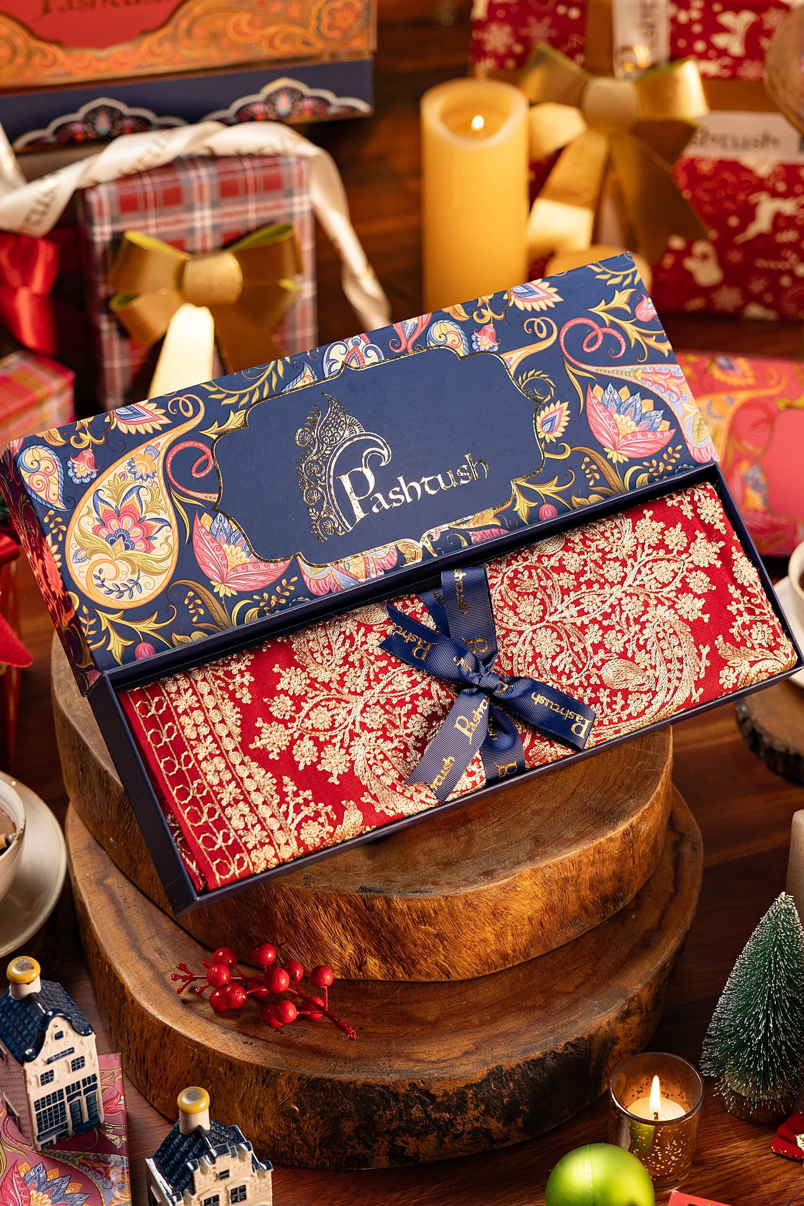 Pashtush India Gift Pack Pashtush Womens Fine Wool Stole, Silky Thread Nalki Embroidery Design, Red