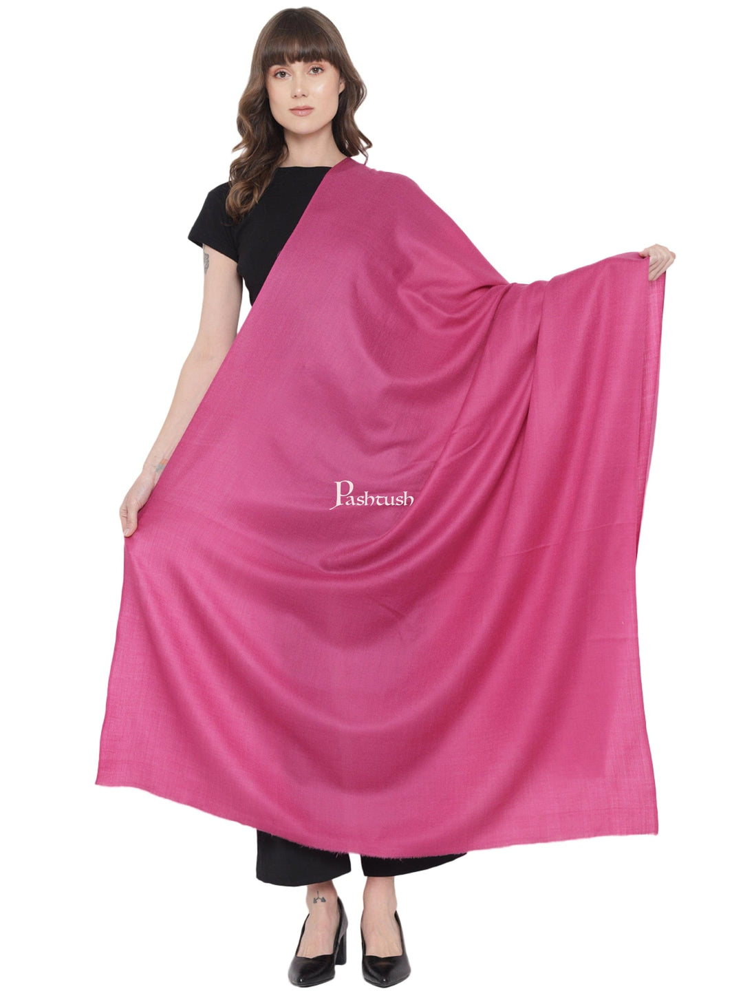 Pashtush India womens scarf and Stoles Pashtush Womens Fine Wool Stole, Solid Colour Weave, Fuschia