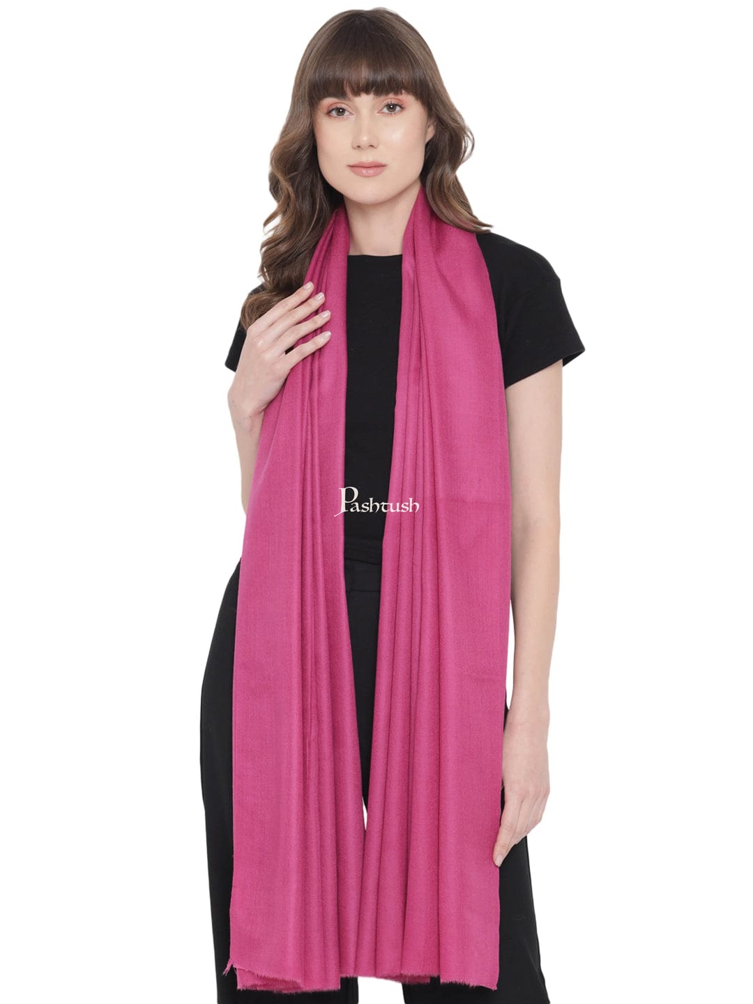 Pashtush India womens scarf and Stoles Pashtush Womens Fine Wool Stole, Solid Colour Weave, Fuschia