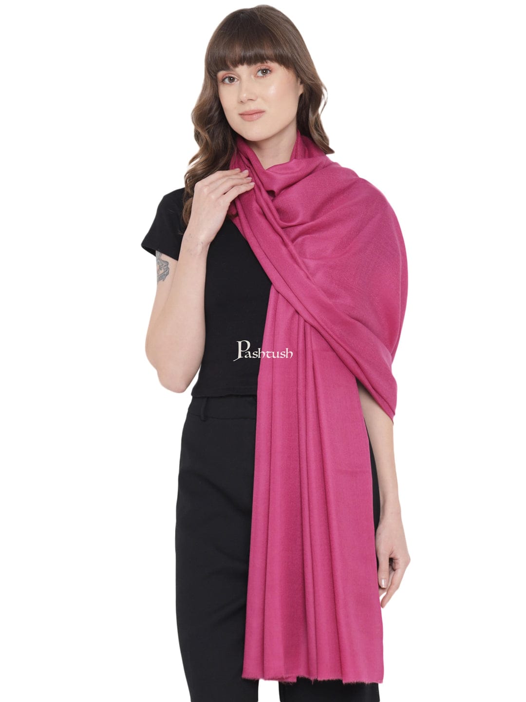 Pashtush India womens scarf and Stoles Pashtush Womens Fine Wool Stole, Solid Colour Weave, Fuschia