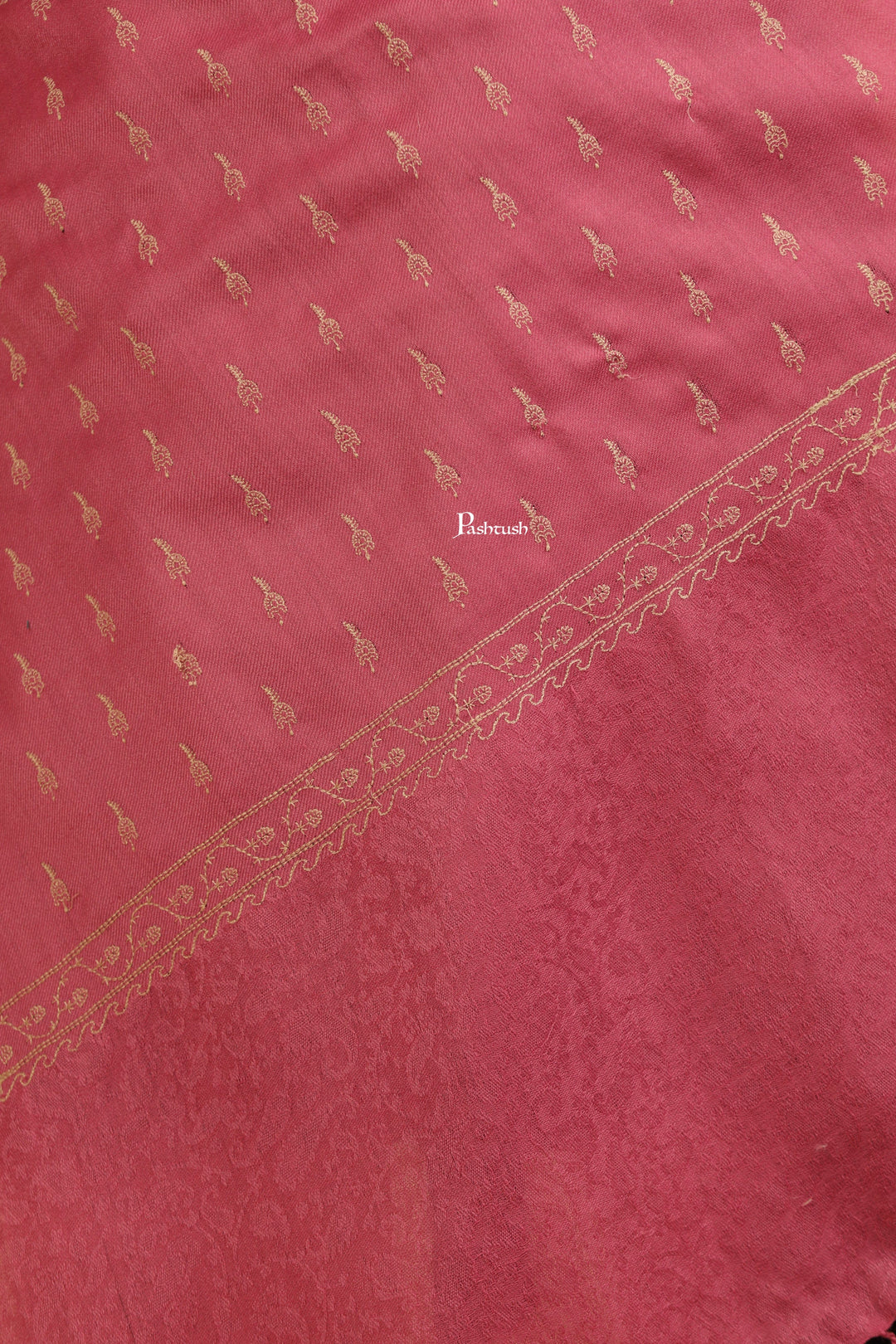 Pashtush India Womens Stoles Pashtush Womens Fine Wool Stole, Tone On Tone Embroidery Design, Pink
