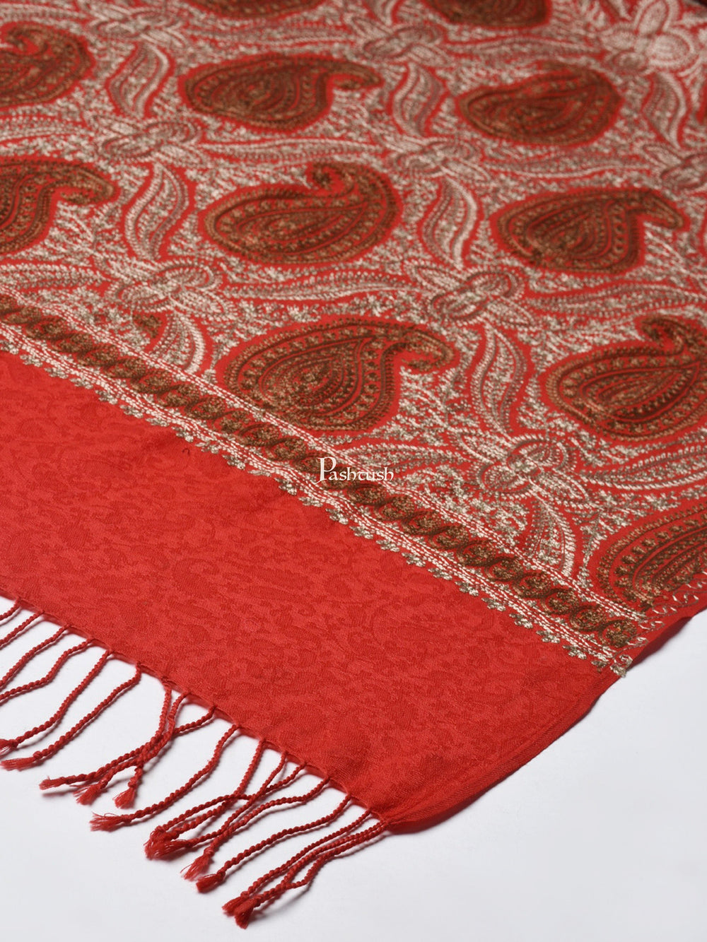 Pashtush India Womens Stoles and Scarves Scarf Pashtush Womens Fine Wool Stole, With Silky Nalki Embroidery, Self Weave, Crimson Red