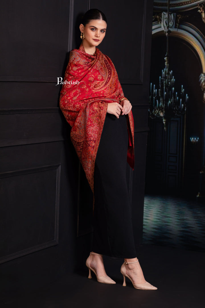 Pashtush India Womens Shawls Pashtush Womens Jamawar Shawl, Ethnic Paisley Design, Maroon