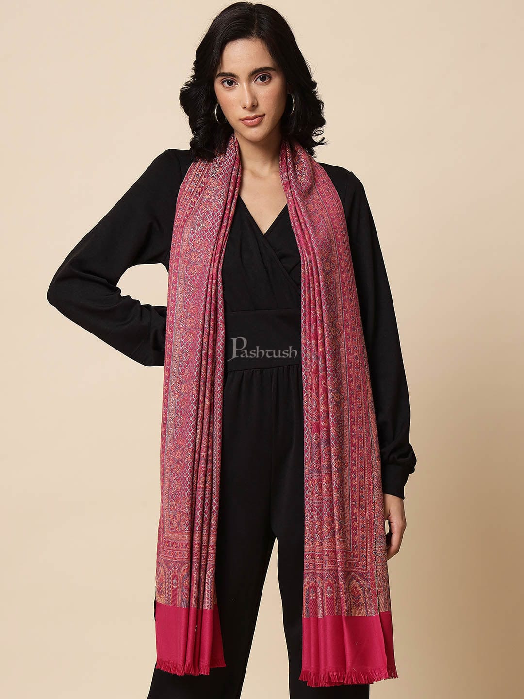 Pashtush India Womens Shawls Pashtush Womens, Jamawar Shawl, Faux Pashmina, Soft and Warm, Pink