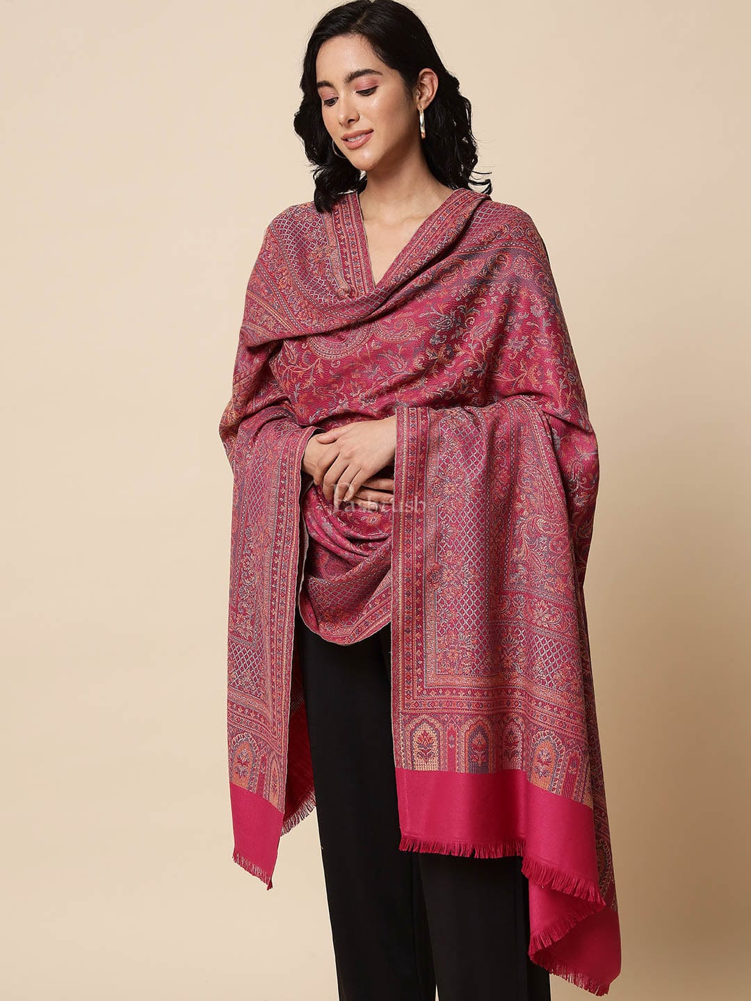 Pashtush India Womens Shawls Pashtush Womens, Jamawar Shawl, Faux Pashmina, Soft and Warm, Pink