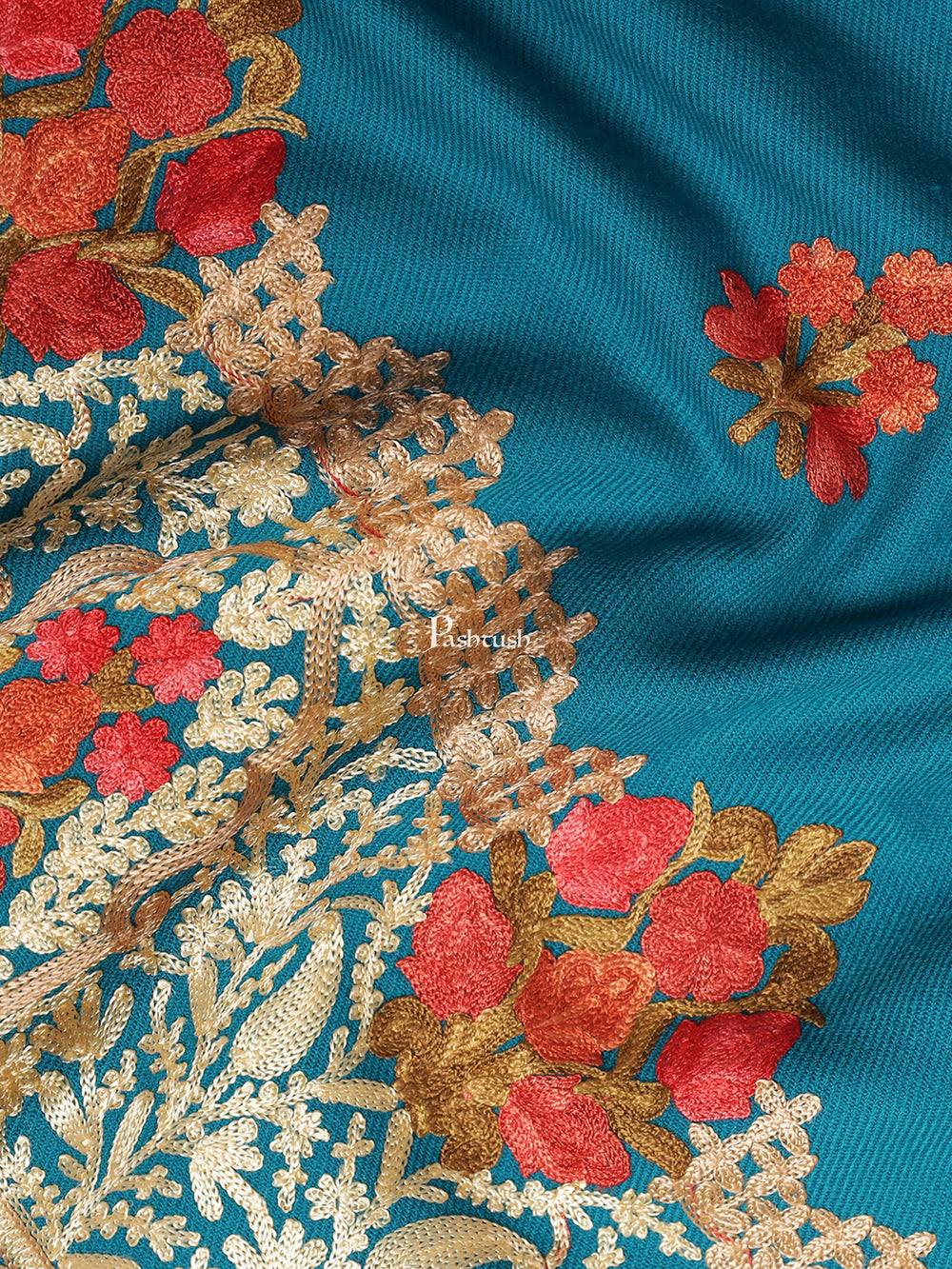 Pashtush India Womens Stoles and Scarves Scarf Pashtush Womens Kashmiri Aari Embroidery Stole, Arabic Sea