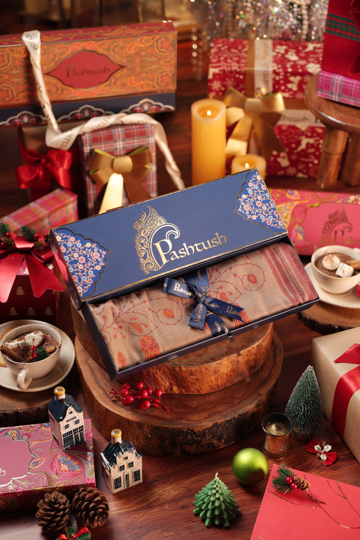 Pashtush India Gift Pack Pashtush Womens Kashmiri Embroidery Shawl, Large And Warm, Taupe