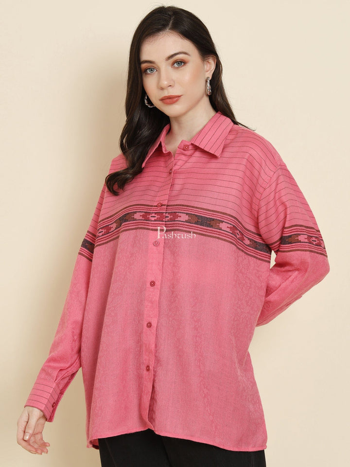 Pashtush India Womens Shirt Pashtush Womens Oversized Casual Woollen Shirt, Blush Pink