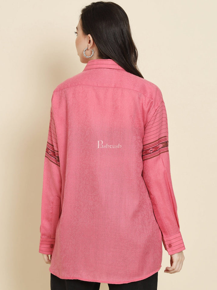 Pashtush India Womens Shirt Pashtush Womens Oversized Casual Woollen Shirt, Blush Pink