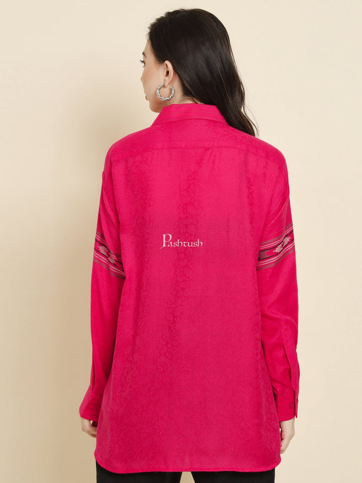 Pashtush India Womens Shirt Pashtush Womens Oversized Casual Woollen Shirt, Hot Pink