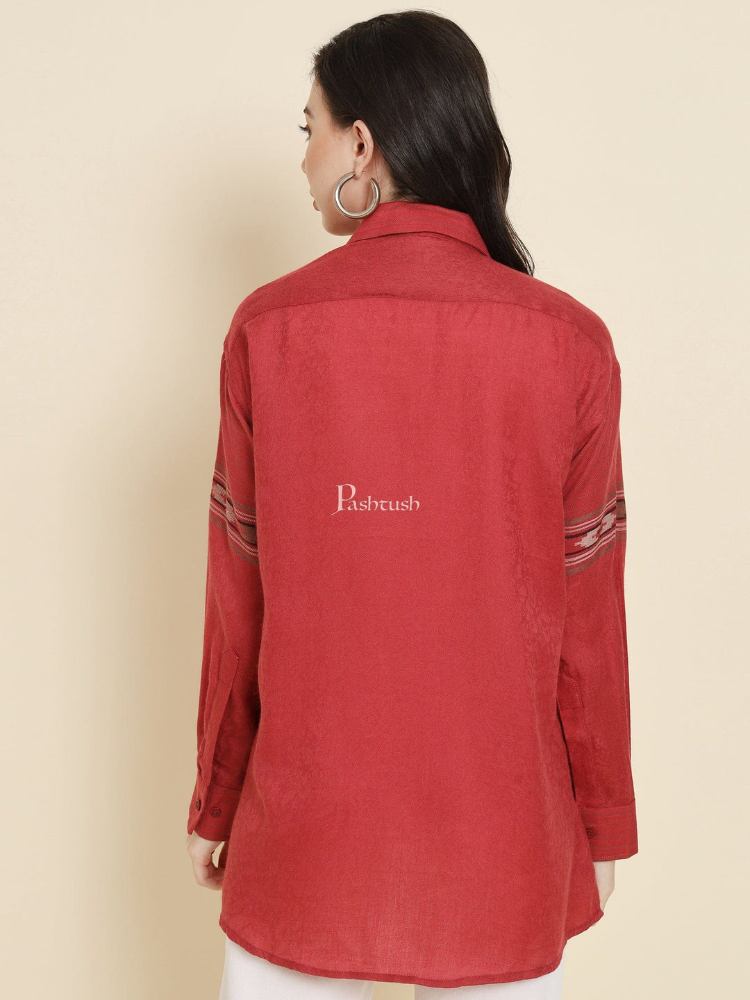 Pashtush India Womens Shirt Pashtush Womens Oversized Casual Woollen Shirt, Persian Red