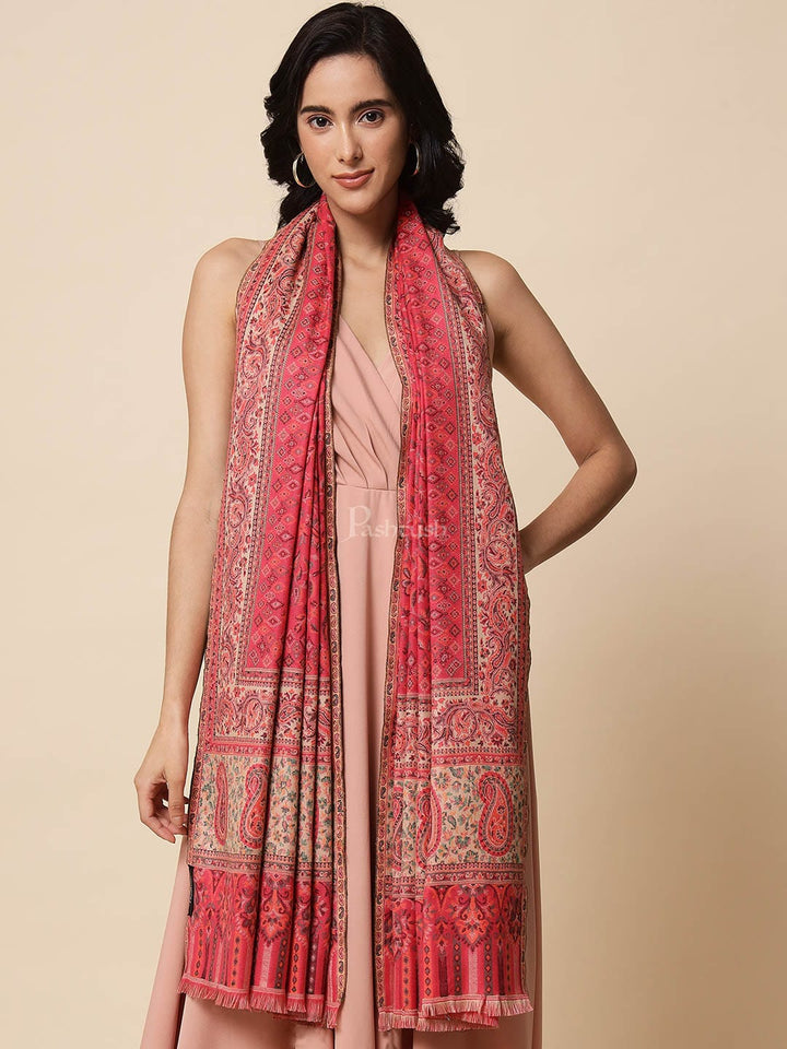 Pashtush India Womens Shawls Pashtush Womens Paisley Shawl, Rich Garden Aesthetic, Faux Pashmina, Pink