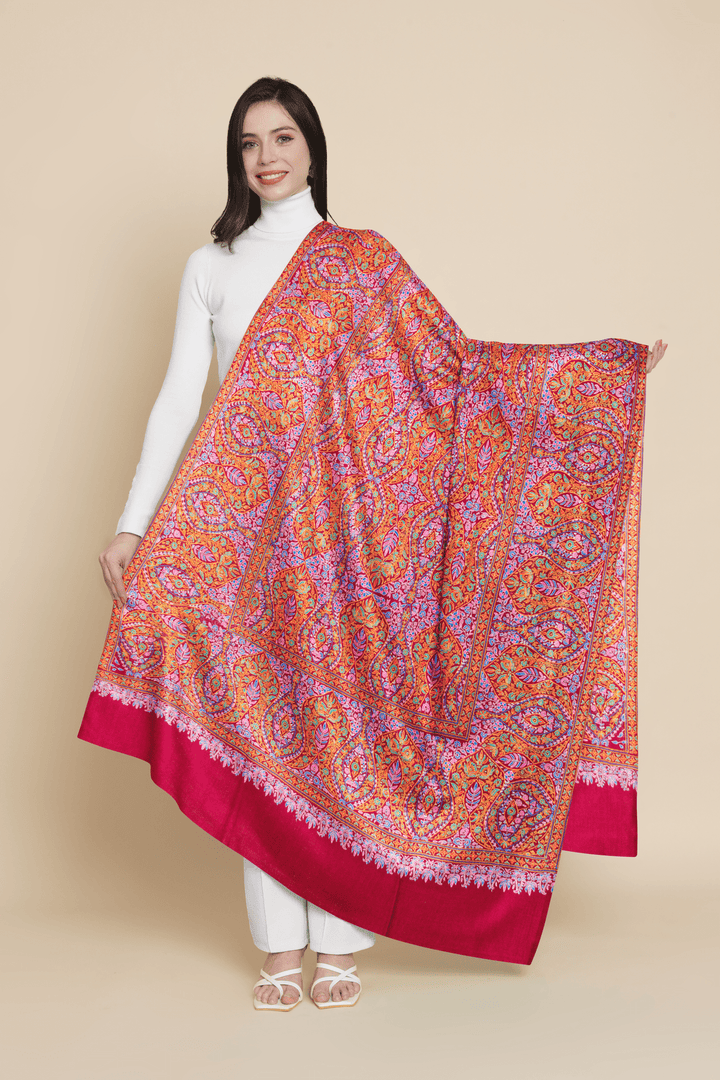 Pashtush India Womens Shawls Pashtush Womens Pashmina Handloom Shawl, Silk Kashmiri Papier Mache Embroidery, Resham Threadwork