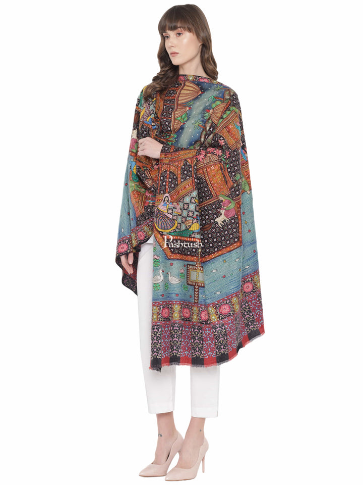 Pashtush India Womens Shawls Pashtush Womens Pashmina Handmade Kalamkari Shawl, Multicoloured