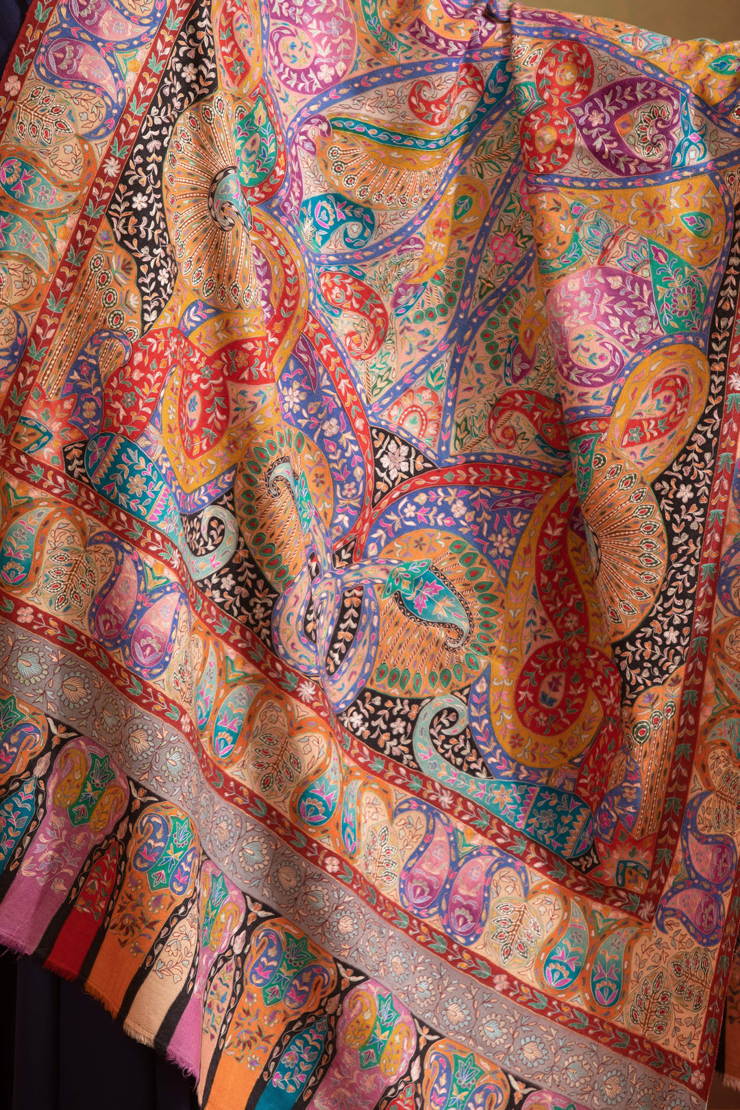 Pashtush India Womens Shawls Pashtush Womens Pashmina Kalamkari Shawl, Hand Painted And Embroidered Kalamkari, Handloom