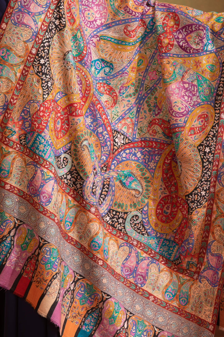 Pashtush India Womens Shawls Pashtush Womens Pashmina Kalamkari Shawl, Hand Painted And Embroidered Kalamkari, Handloom