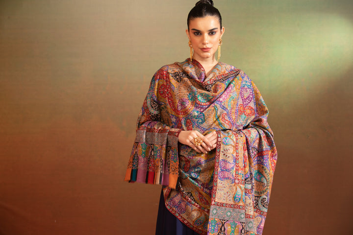 Pashtush India Womens Shawls Pashtush Womens Pashmina Kalamkari Shawl, Hand Painted And Embroidered Kalamkari, Handloom