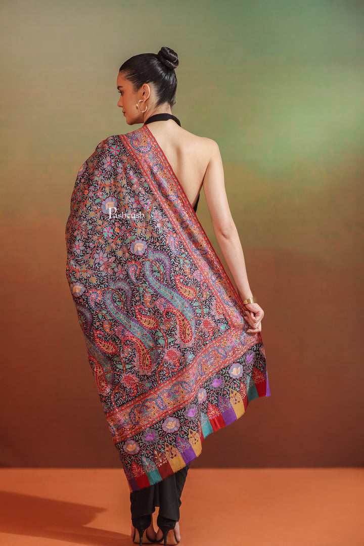 Pashtush India Womens Shawls Pashtush Womens Pashmina Shawl, Hand Painted And Embroidered Kalamkari Design, Multicolour