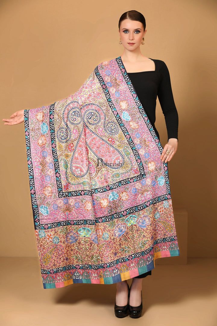 Pashtush India Womens Shawls Pashtush Womens Pashmina Shawl, Hand Painted, Hand Embroidered, Handloom Woven Shawl, Multicoloured