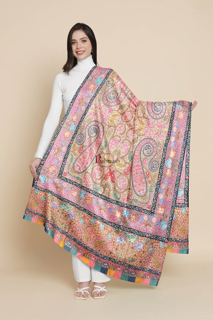 Pashtush India Womens Shawls Pashtush Womens Pashmina Shawl, Hand Painted, Hand Embroidered, Handloom Woven Shawl, Multicoloured