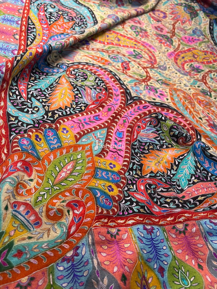 Pashtush India Womens Shawls Pashtush Womens Pashmina Shawl, Hand Painted, Hand Embroidered, Handloom Woven Shawl, Multicoloured