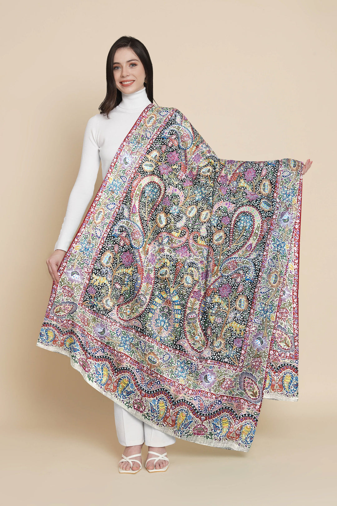 Pashtush India Womens Shawls Pashtush Womens Pashmina Shawl, Handmade Kalamkari, Multicoloured