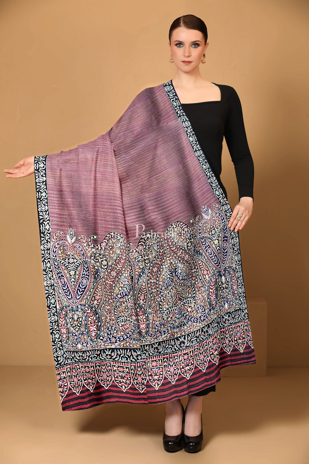 Pashtush India Womens Shawls Pashtush Womens Pashmina Shawl, Handwoven, Hand Embroidered, Multicolour