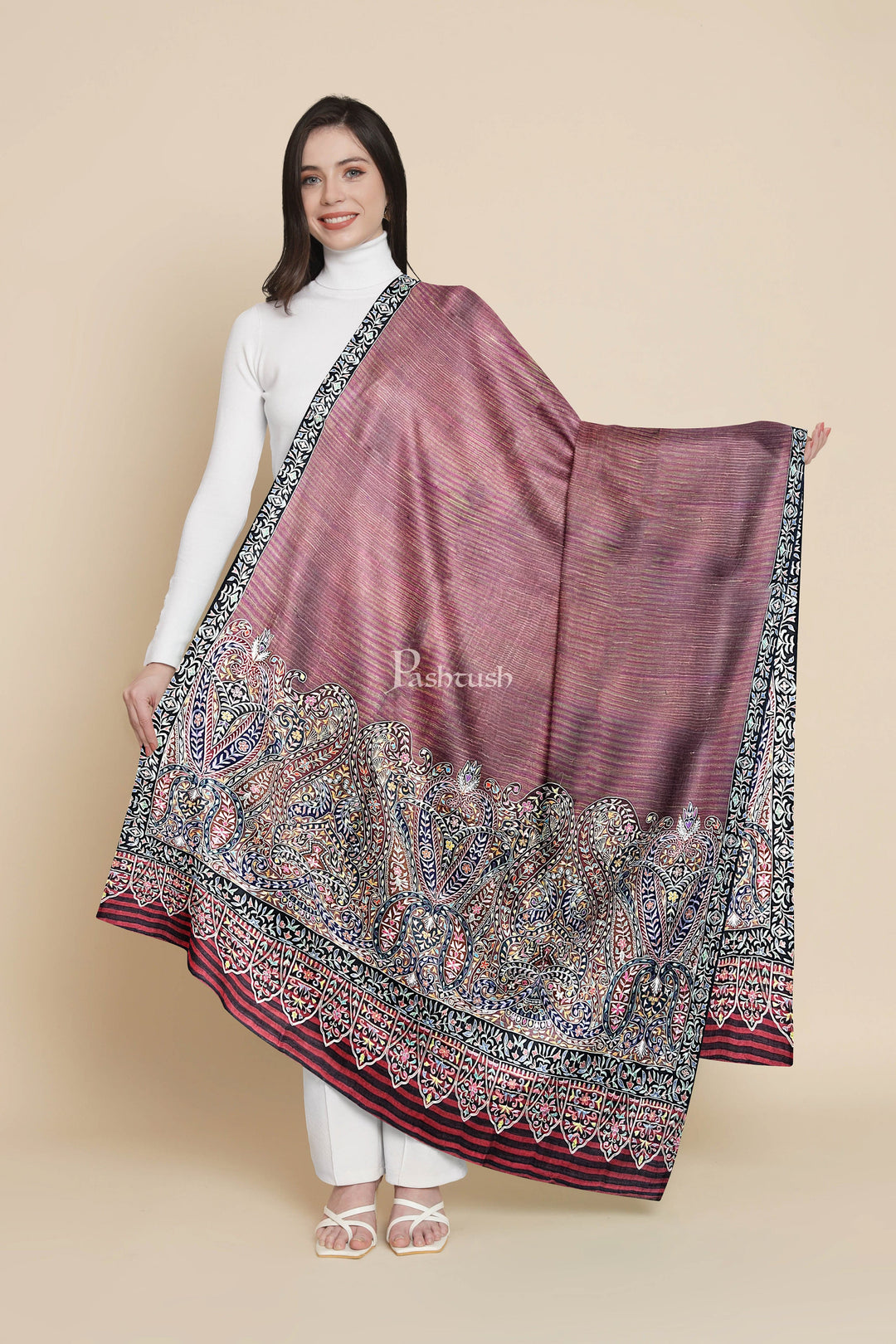 Pashtush India Womens Shawls Pashtush Womens Pashmina Shawl, Handwoven, Hand Embroidered, Multicolour