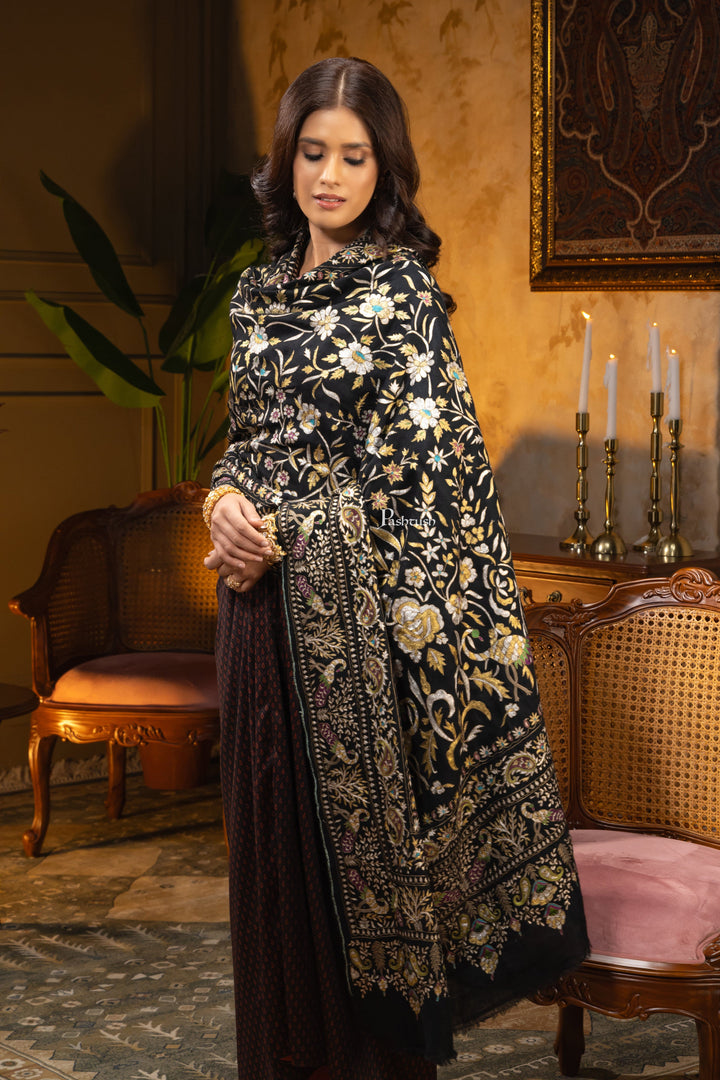 Pashtush India Womens Shawls PASHTUSH WOMENS PASHMINA SHAWL, KASHMIRI TILLA WORK, HANDLOOM, MULTICOLOURED