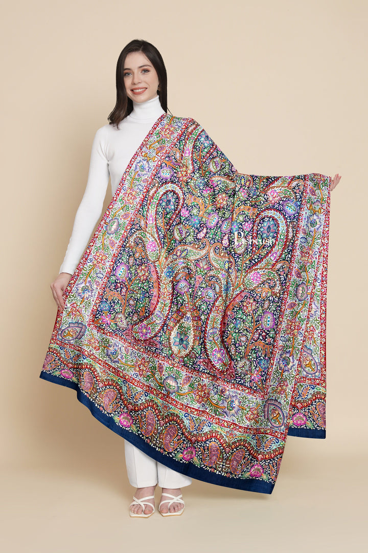 Pashtush India Womens Shawls Pashtush Womens Pashmina Shawl, Multicoloured Kalamkari, Hand Painted, Woven, Embroidered with Ombre