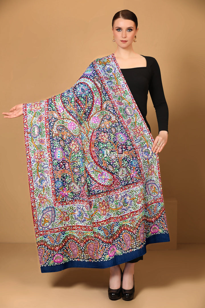 Pashtush India Womens Shawls Pashtush Womens Pashmina Shawl, Multicoloured Kalamkari, Hand Painted, Woven, Embroidered with Ombre