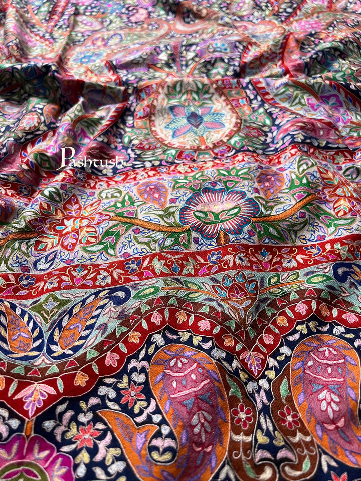 Pashtush India Womens Shawls Pashtush Womens Pashmina Shawl, Multicoloured Kalamkari, Hand Painted, Woven, Embroidered with Ombre