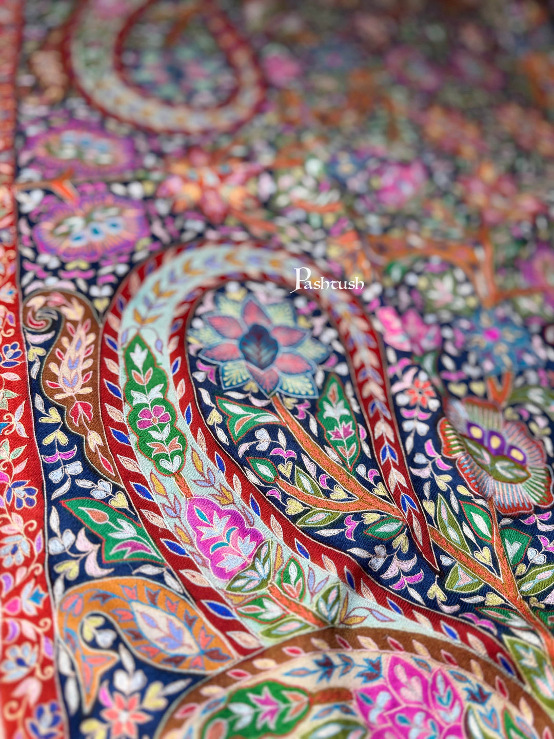 Pashtush India Womens Shawls Pashtush Womens Pashmina Shawl, Multicoloured Kalamkari, Hand Painted, Woven, Embroidered with Ombre