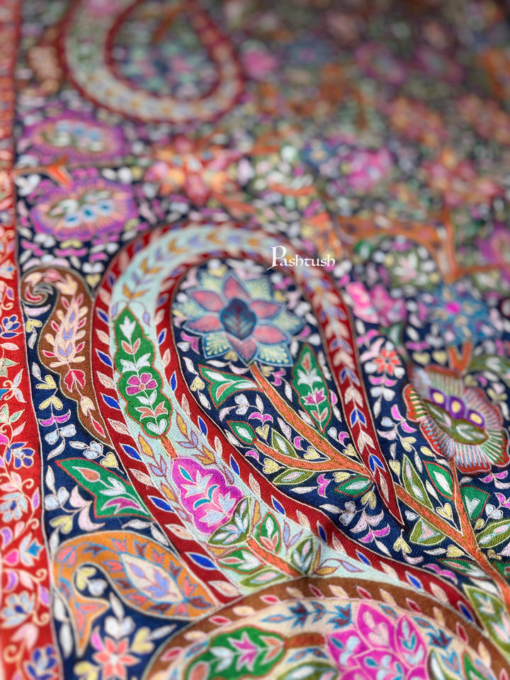 Pashtush India Womens Shawls Pashtush Womens Pashmina Shawl, Multicoloured Kalamkari, Hand Painted, Woven, Embroidered with Ombre