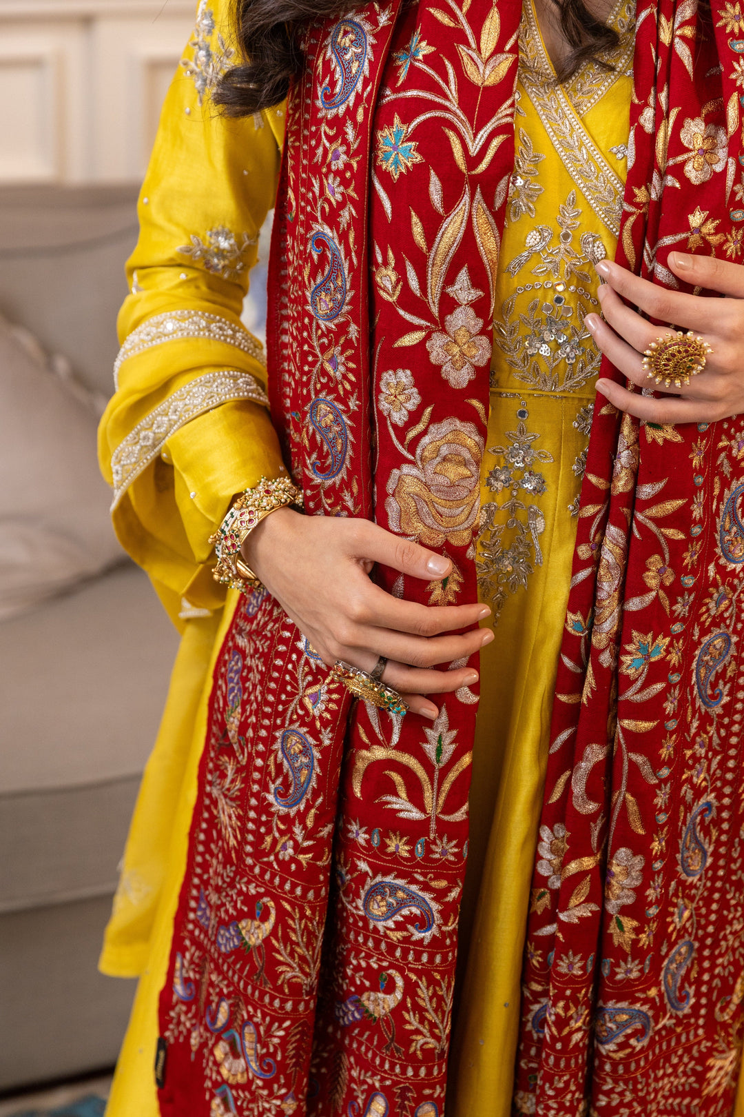 Pashtush India Womens Shawls Pashtush Womens Pashmina Shawl, With Kashmiri Tilla Embroidery, Hand Woven, hand Embroidered