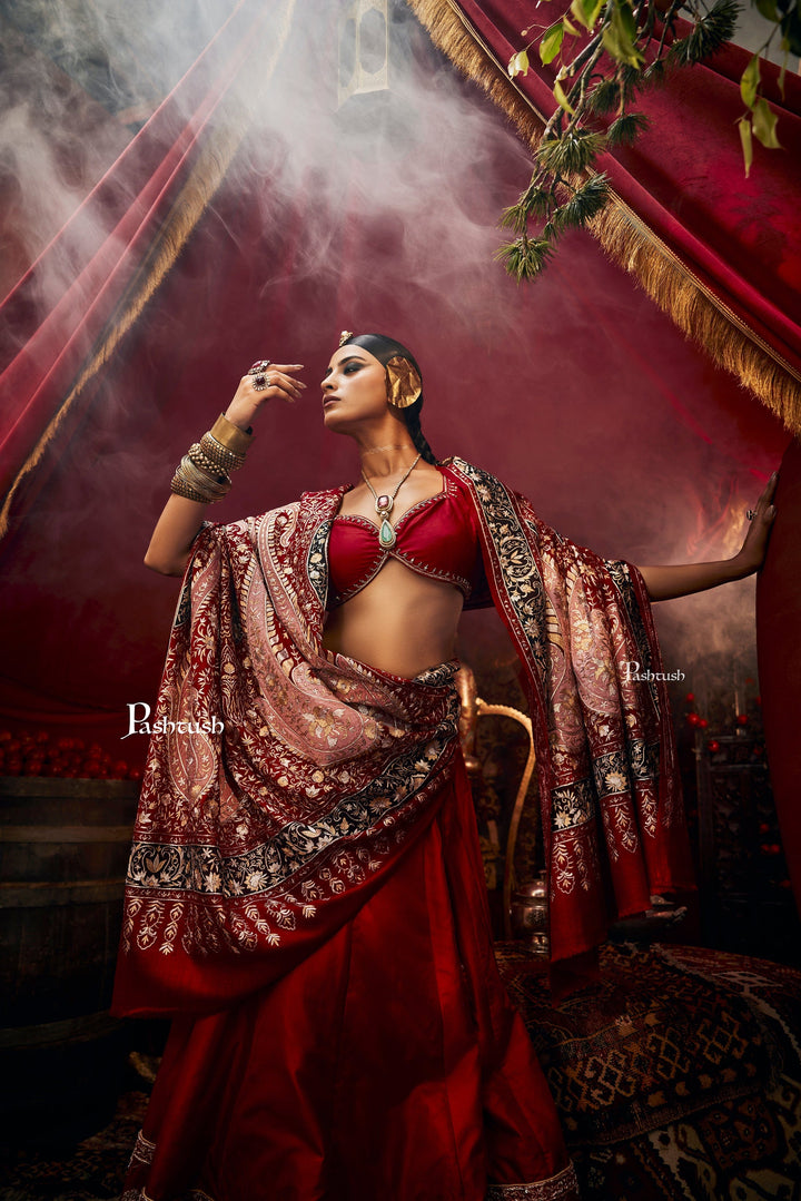 Pashtush India Womens Shawls Pashtush Womens Pashmina Shawl, With Kashmiri Tilla Embroidery, Hand Woven, Hand Embroidered