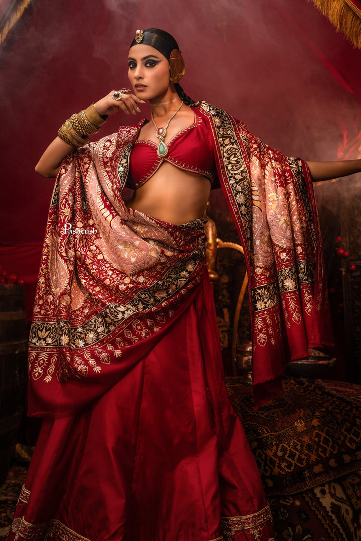 Pashtush India Womens Shawls Pashtush Womens Pashmina Shawl, With Kashmiri Tilla Embroidery, Hand Woven, Hand Embroidered