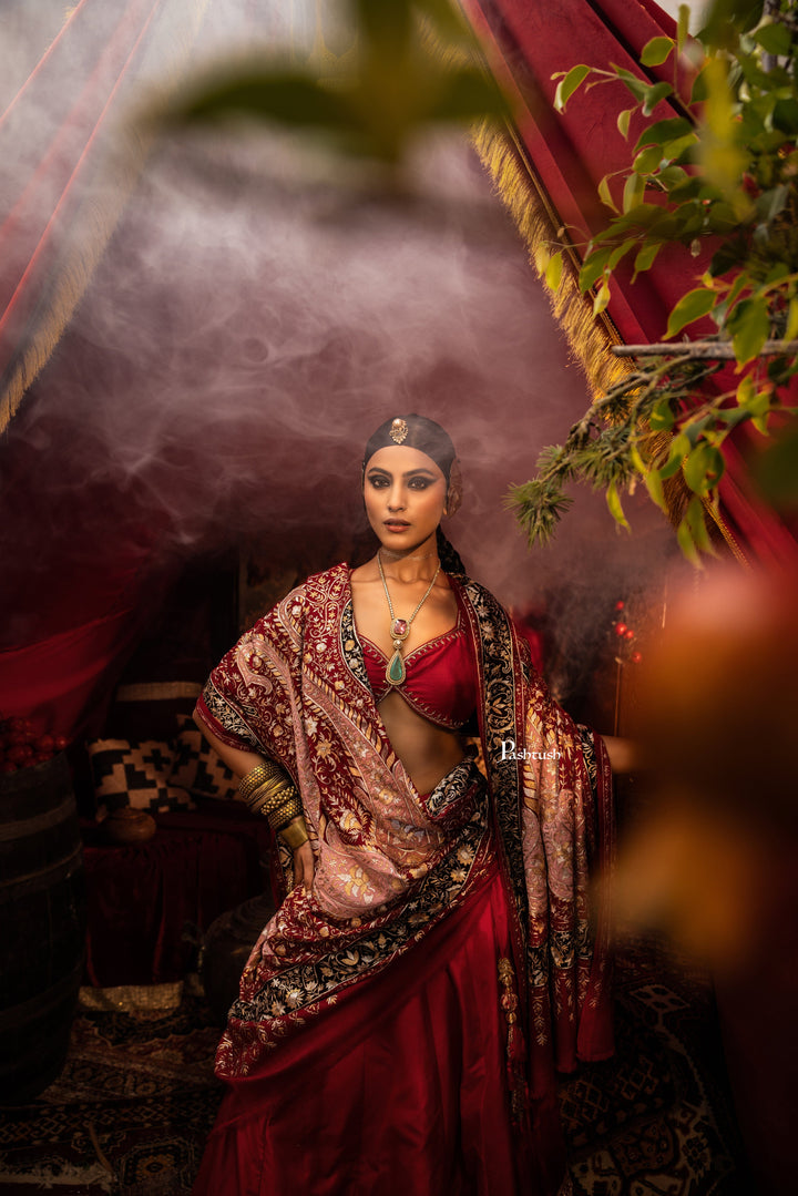 Pashtush India Womens Shawls Pashtush Womens Pashmina Shawl, With Kashmiri Tilla Embroidery, Hand Woven, Hand Embroidered