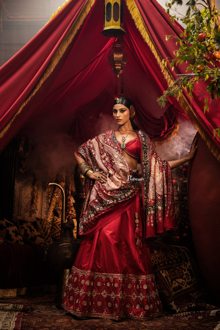 Pashtush India Womens Shawls Pashtush Womens Pashmina Shawl, With Kashmiri Tilla Embroidery, Hand Woven, Hand Embroidered