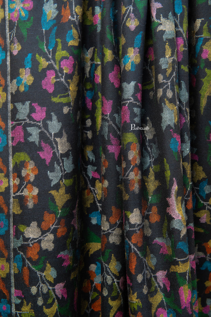 Pashtush India Womens Shawls Pashtush Womens Pure Pashmina Handloom Kaani Shawl, Handwoven, Jewel Black