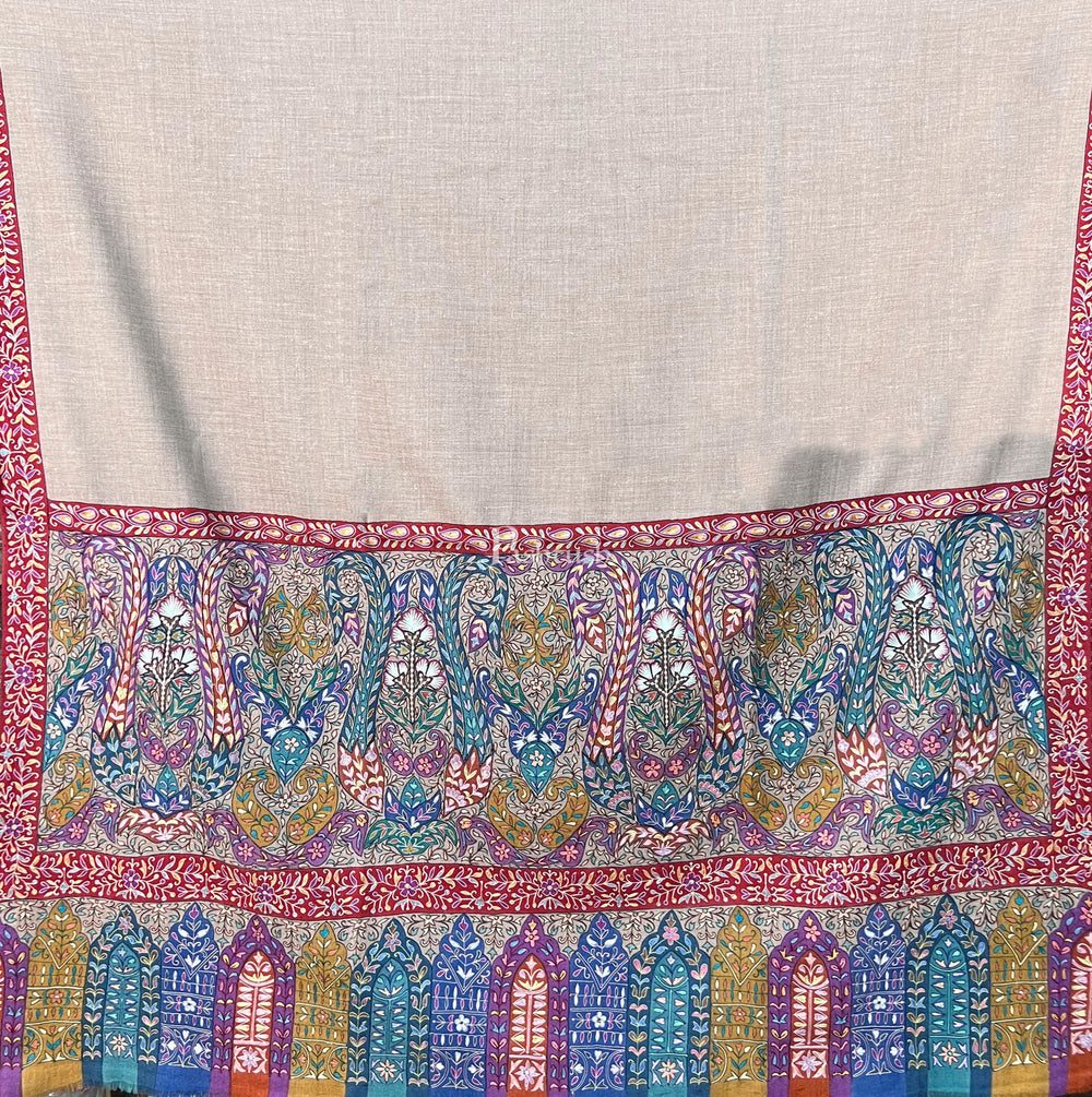 Pashtush India Womens Shawls Pashtush Womens Pure Pashmina Shawl, Hand Embroidered, Hand Painted Kalamkari Palla, Handloom, Multicolour