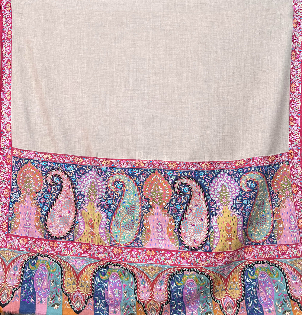 Pashtush India Womens Shawls Pashtush Womens Pure Pashmina Shawl, Hand Embroidered, Hand Painted Kalamkari Palla, Handloom, Multicolour