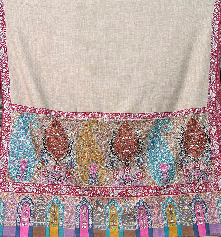 Pashtush India Womens Shawls Pashtush Womens Pure Pashmina Shawl, Hand Embroidered, Hand Painted Kalamkari Palla, Handloom, Multicolour