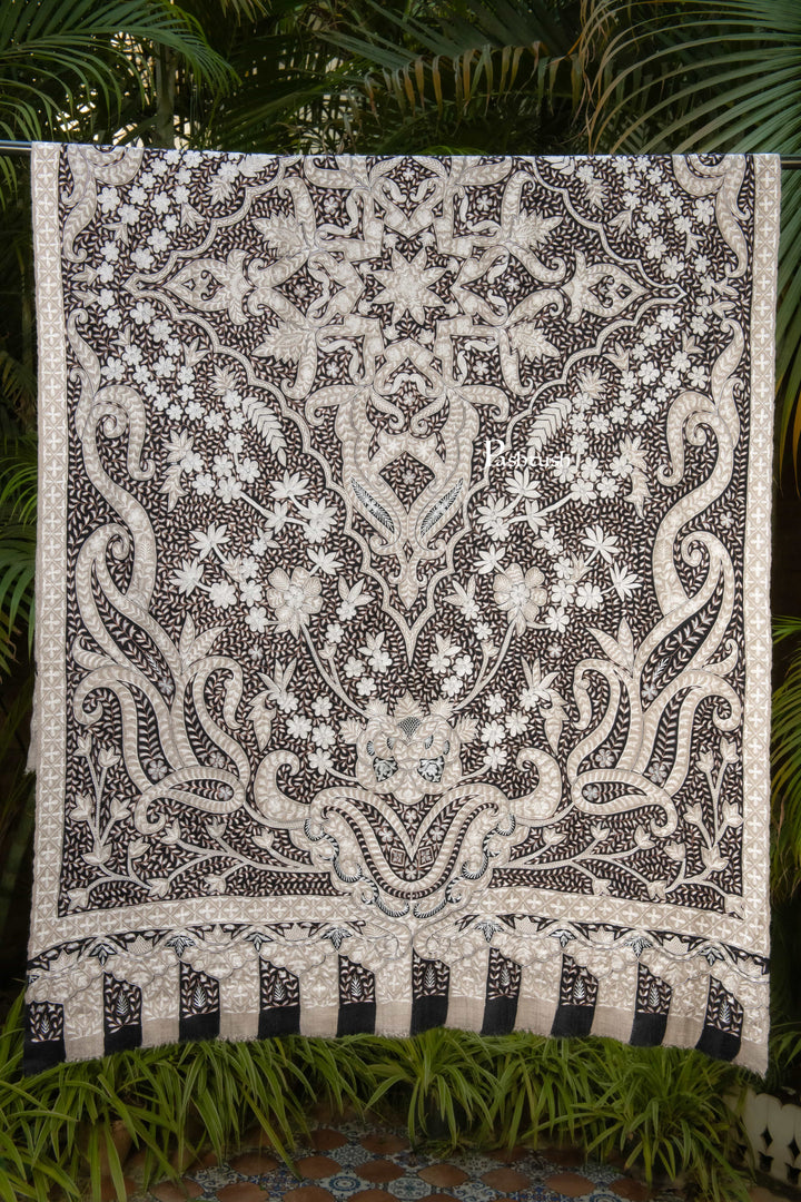 Pashtush India Womens Shawls Pashtush Womens Pure Pashmina Shawl, Hand Embroidery, Hand Woven, Kalamkari Design, Black