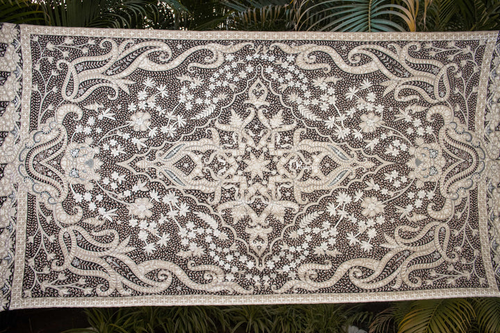 Pashtush India Womens Shawls Pashtush Womens Pure Pashmina Shawl, Hand Embroidery, Hand Woven, Kalamkari Design, Black