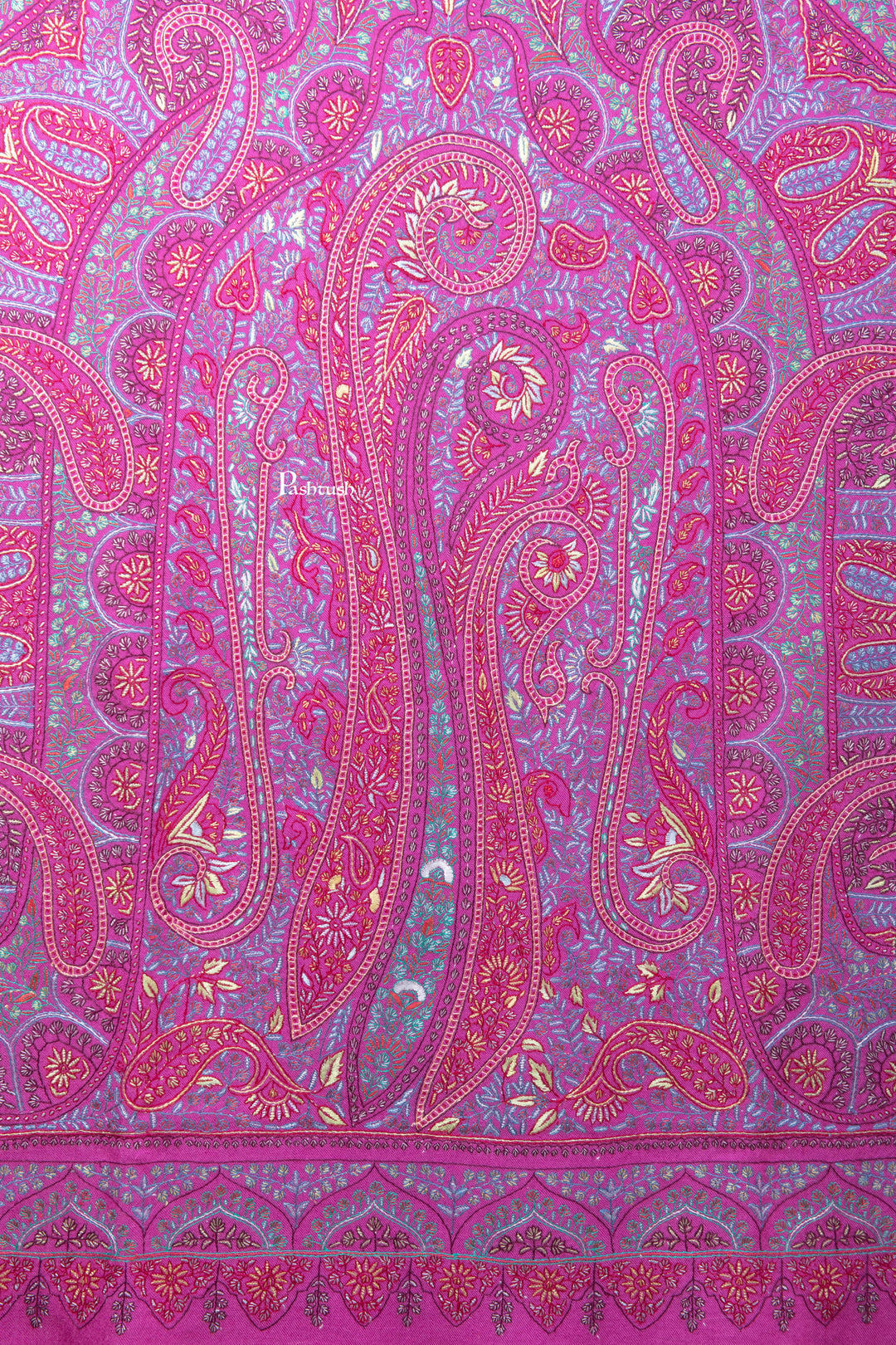 Pashtush India Womens Shawls Pashtush Womens Pure Pashmina Shawl, Hand Hand Embroidery, Hand Woven, Fuschia