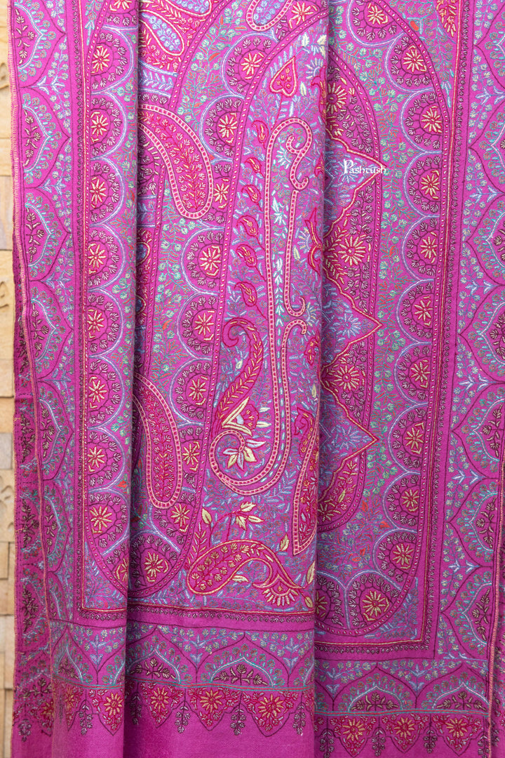 Pashtush India Womens Shawls Pashtush Womens Pure Pashmina Shawl, Hand Hand Embroidery, Hand Woven, Fuschia