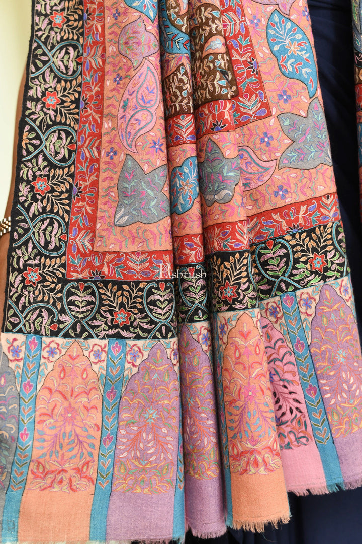 Pashtush India Womens Shawls Pashtush Womens Pure Pashmina Shawl, Hand Painted And Embroidered Kalamkari Design, Multicolour