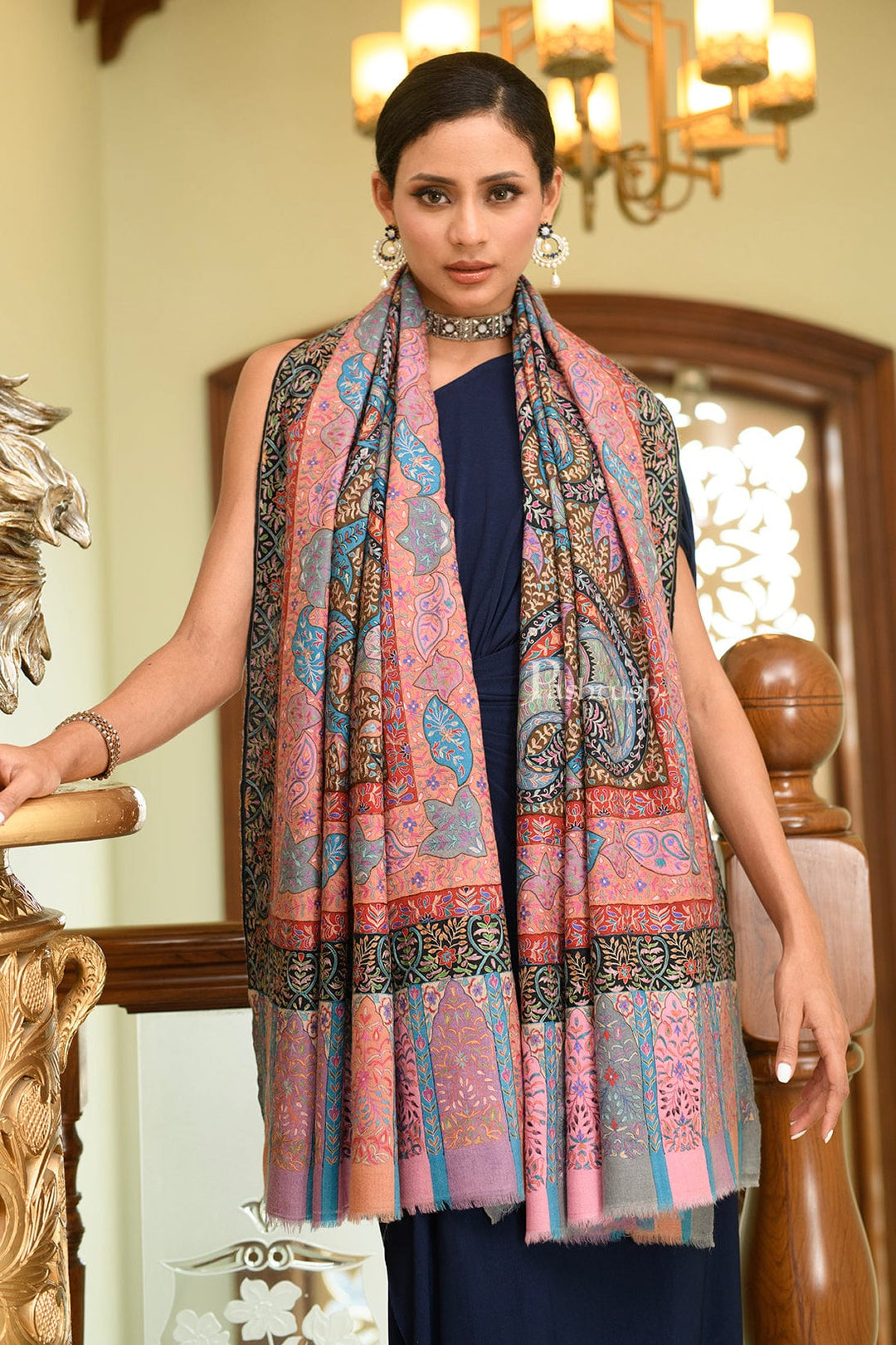 Pashtush Womens Pure Pashmina Shawl, Hand Painted And Embroidered Kala –  Pashtush Shawl Store